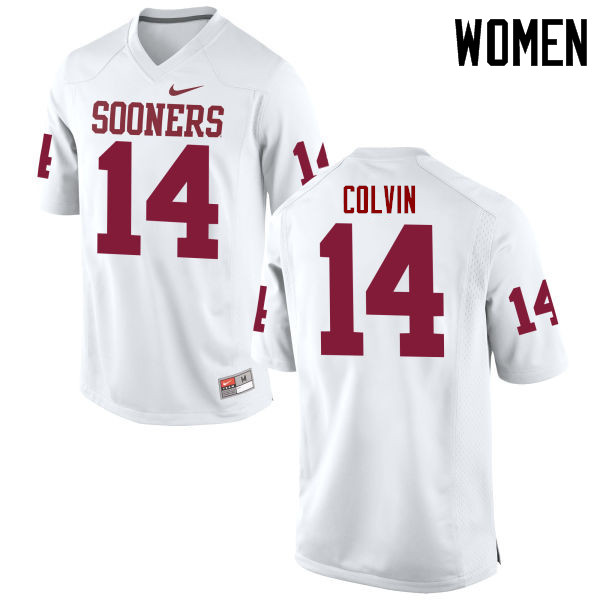 Women Oklahoma Sooners #14 Aaron Colvin College Football Jerseys Game-White - Click Image to Close